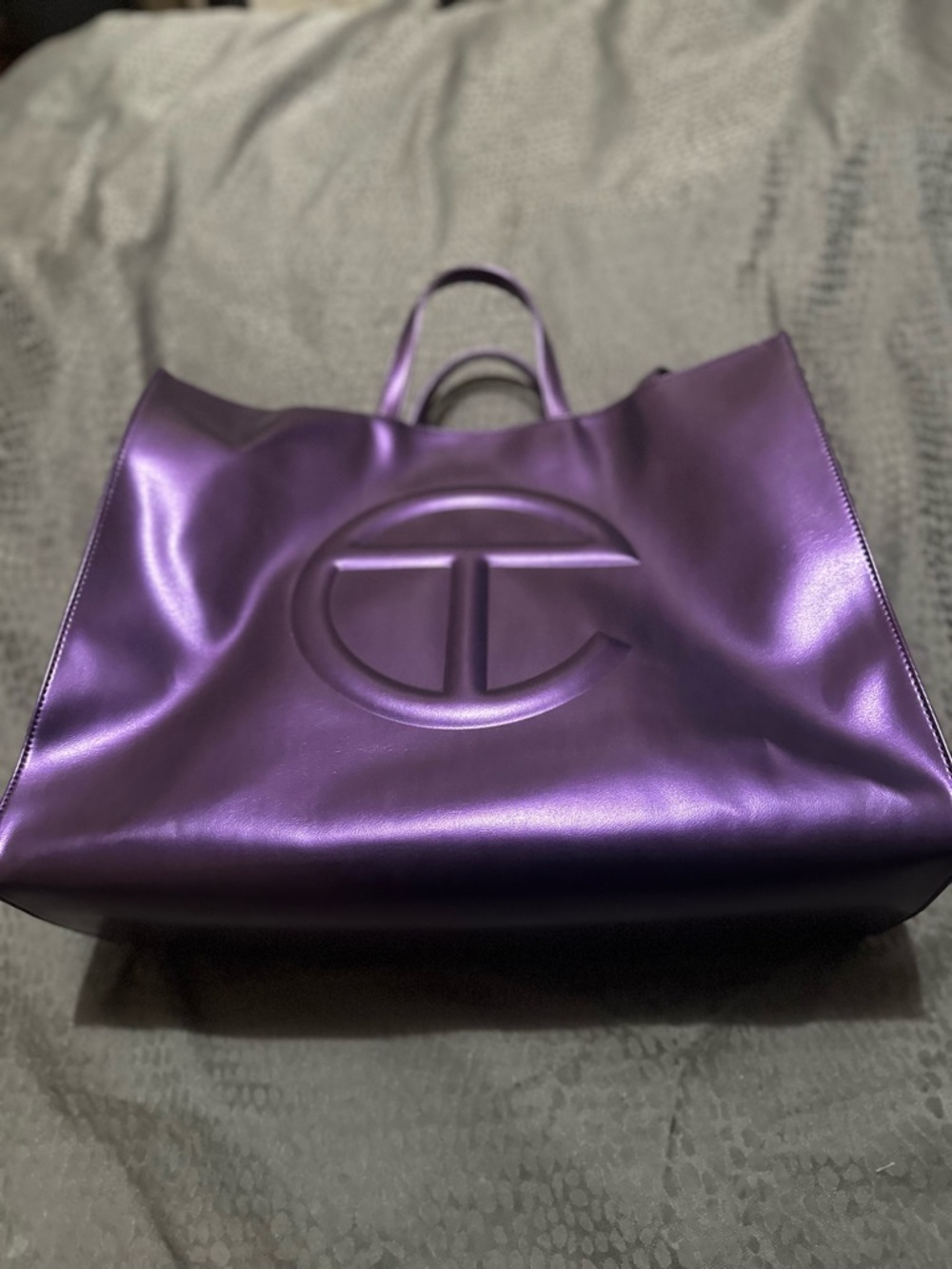 Telfar Metallic Purple AÇAÍ Shopping Tote with Embossed Logo